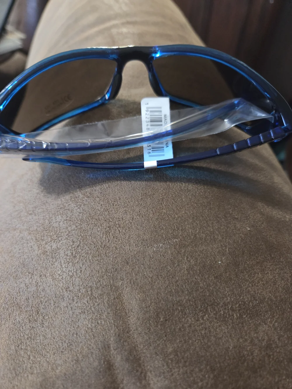 Women's Blue Wrap Sunglasses with Mirrored Lenses